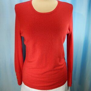 JM Collection Womens Red Long Sleeve 3-Button Cuff Crew Neck Sweater Small EUC